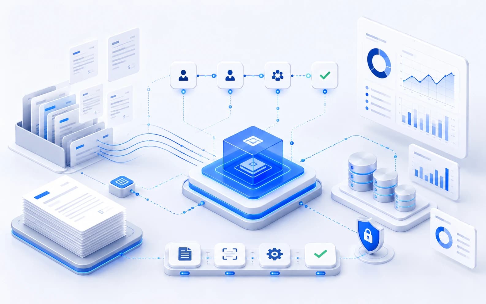 Illustration of accounts payable workflows, invoice processing, and finance operations automation.
