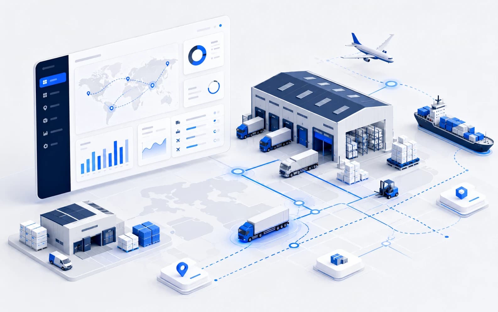 Illustration representing technology solutions for Logistics.