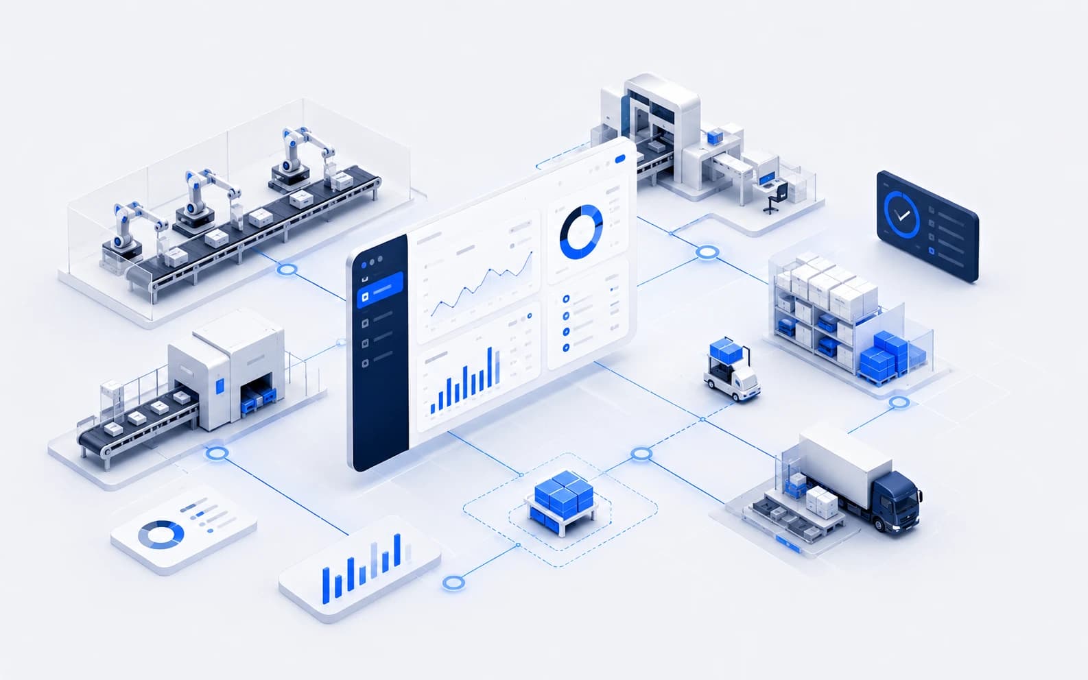 Illustration representing technology solutions for Manufacturing.