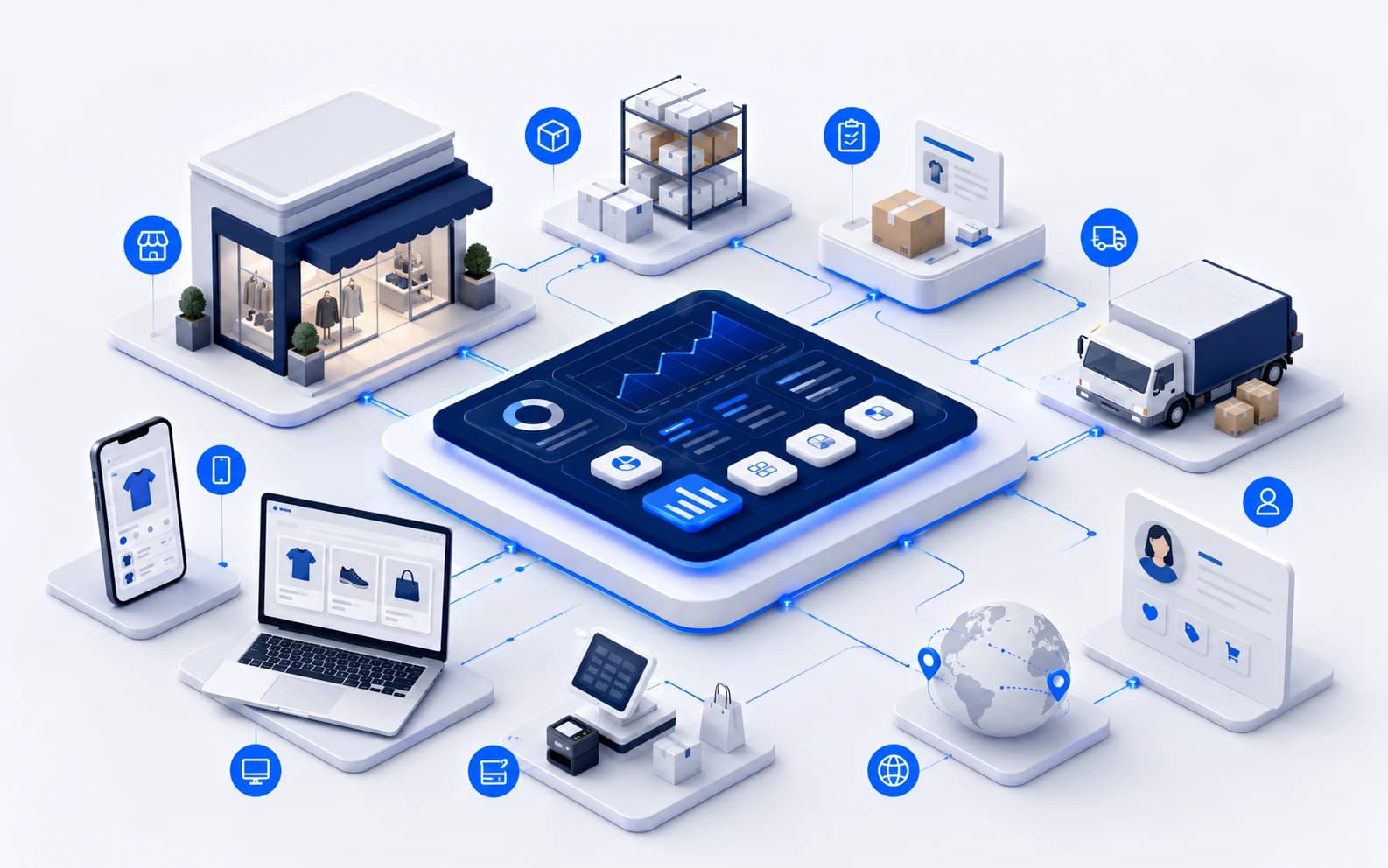 Illustration representing technology solutions for Retail.