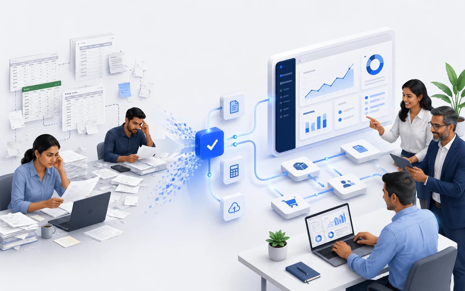 Illustration representing technology solutions for Small Businesses.