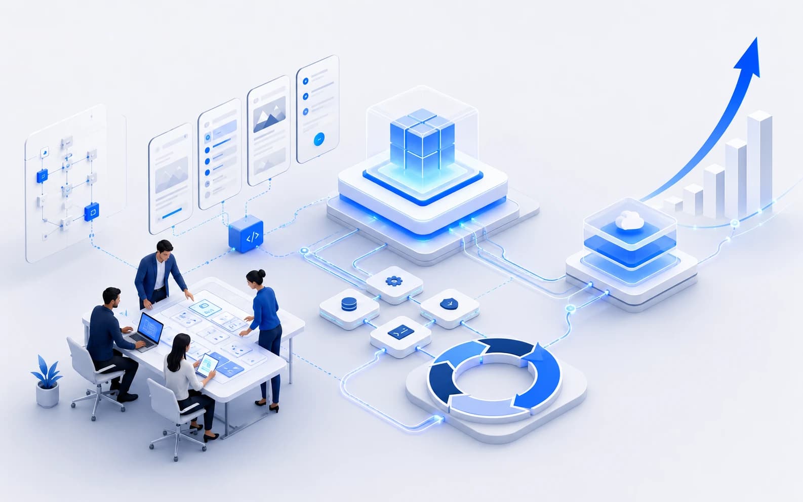 Illustration representing technology solutions for Startups.