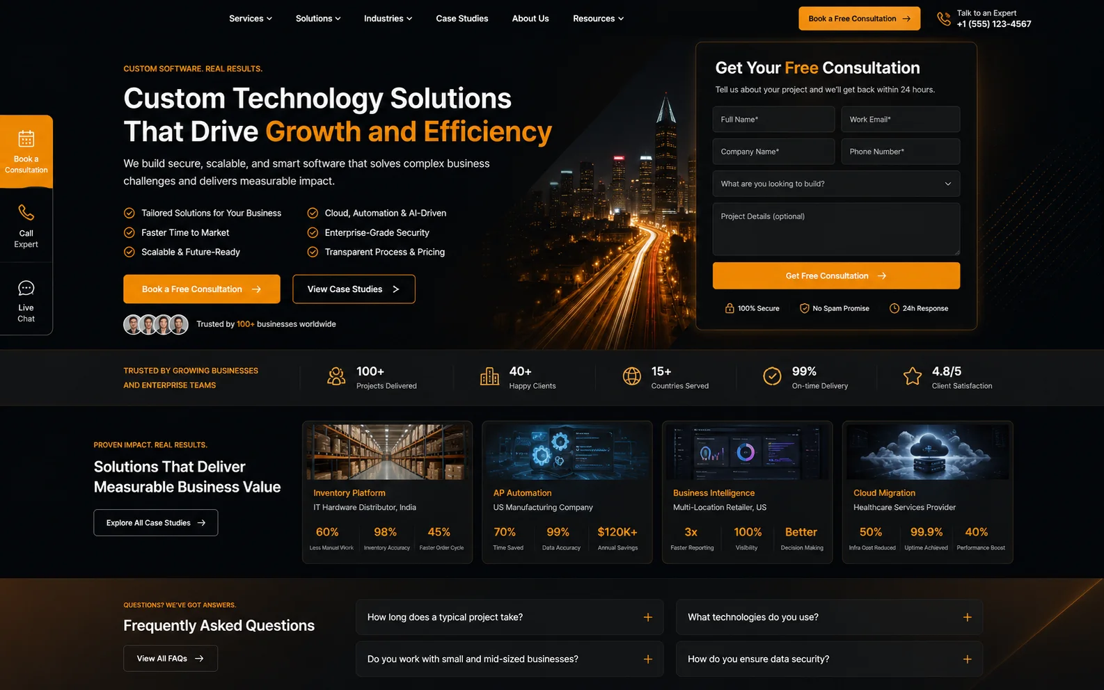 B2B lead generation website preview showing CTA-driven sections, social proof, and conversion-focused layout.